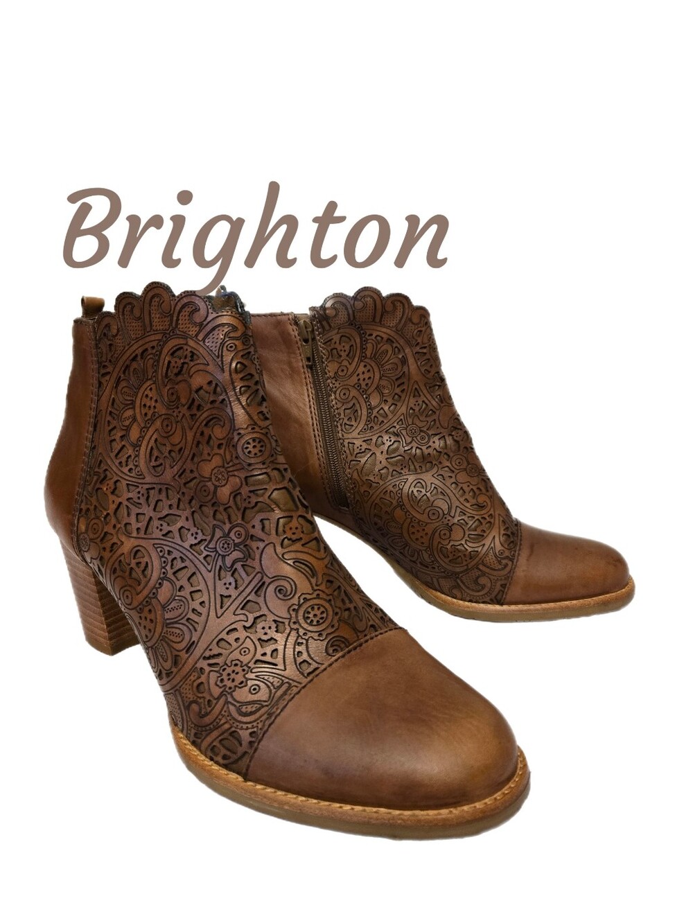 Brighton Women's Leather Boots Sz 9M Glory Lazer Cut Out Design Victorian Look